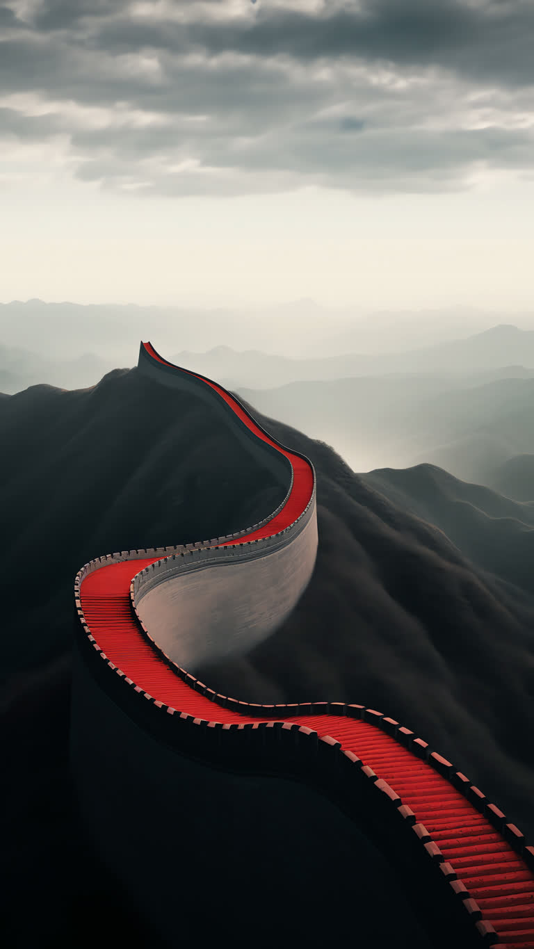 这是一条长长的红色道路上山的图像