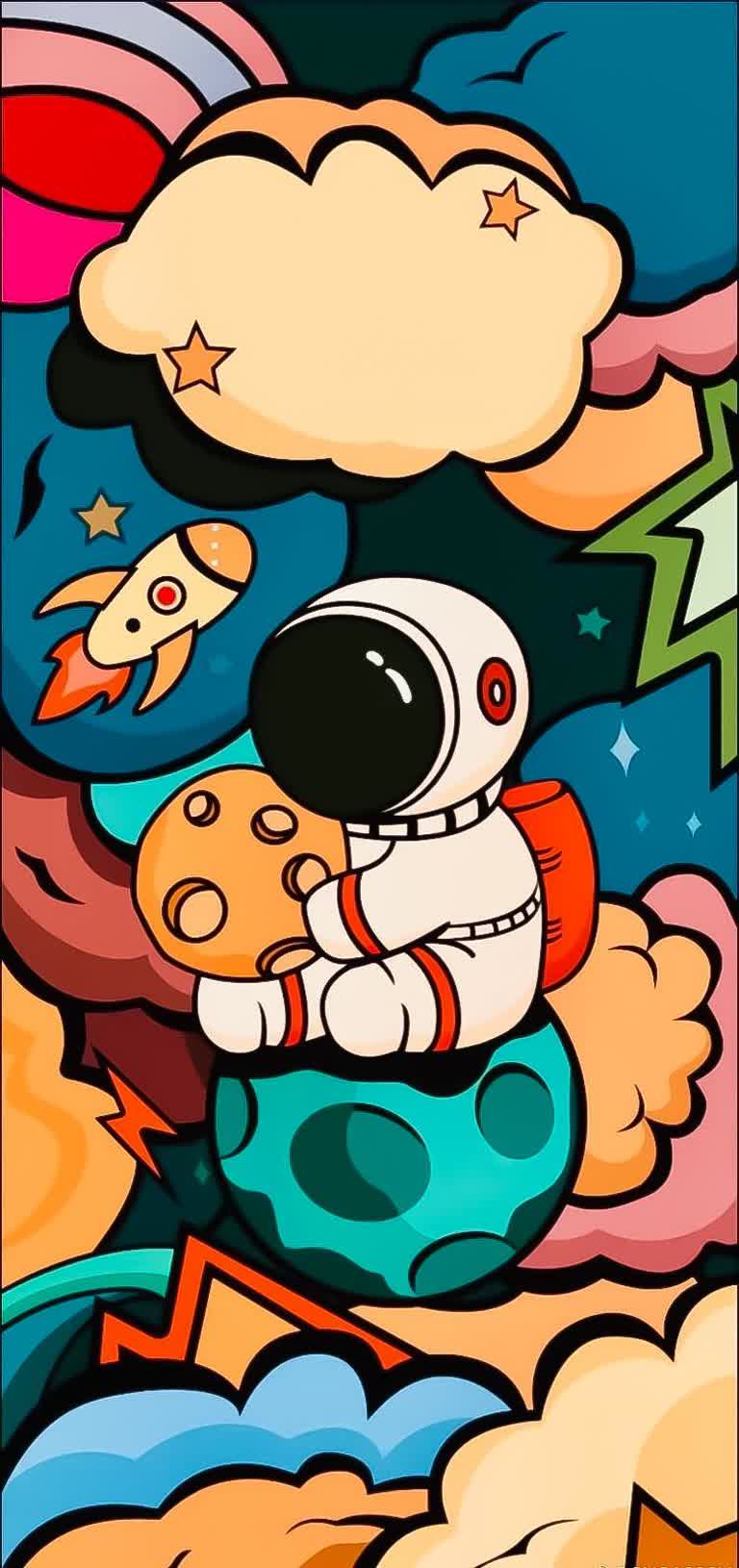 宇航员骑滑板的画作图像