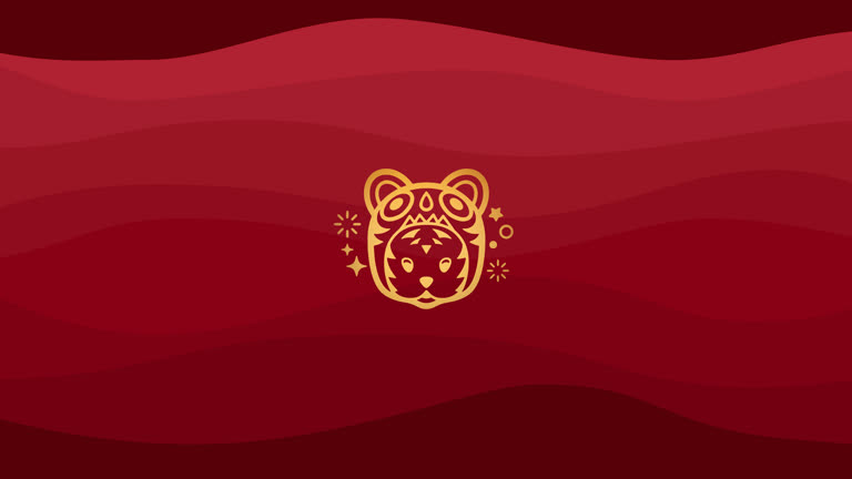 一张红色和金色壁纸的图像,上面有一只狮子