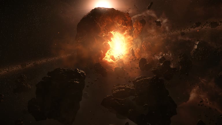 这是一张岩石爆炸的太空场景图像