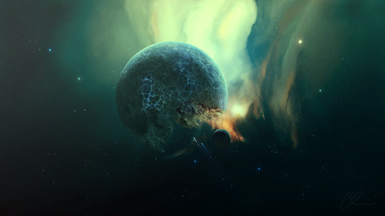 有一个以行星为背景的太空场景图像