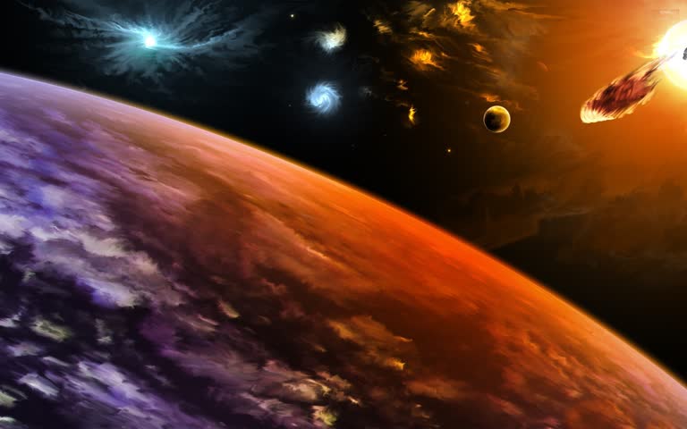 有一个以行星为背景的太空场景图像