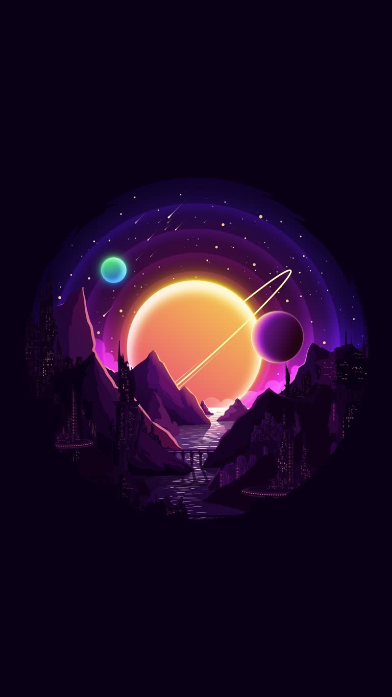 夜间行星和山脉的太空场景图像