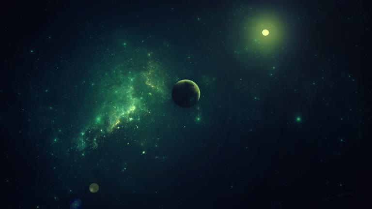 这是一张带有行星和恒星的太空场景的图像