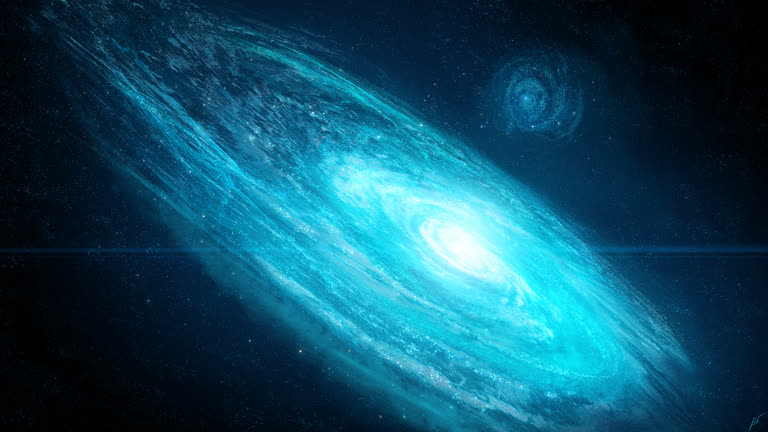 这是一张中心为亮蓝色的螺旋星系图像