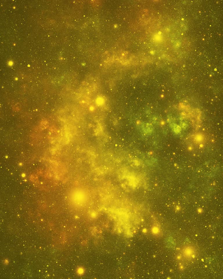 这是一张充满星星的黄色和绿色空间的图像