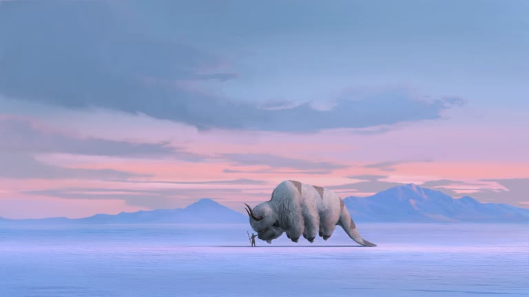 有一只白色的大动物正在雪地里行走