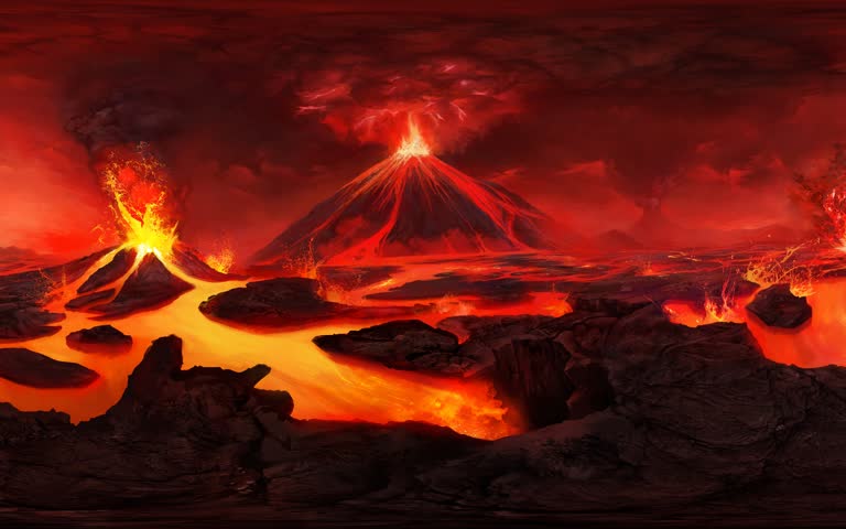 带有熔岩和熔岩的火山数字绘画照片