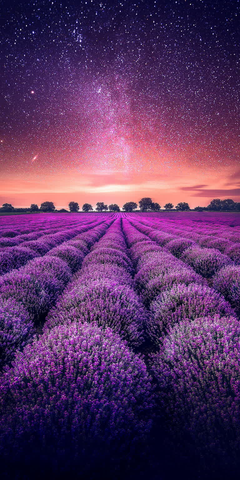 夜晚的薰衣草田,星星和乳白色