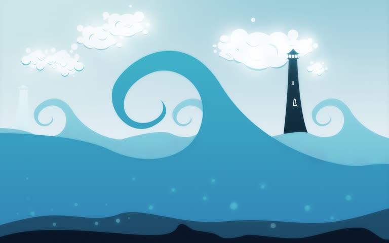 海中央有一座灯塔,海浪潺潺
