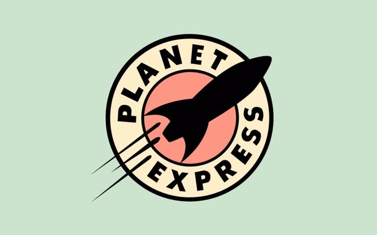 Planet Express 的徽标显示在浅绿色背景上