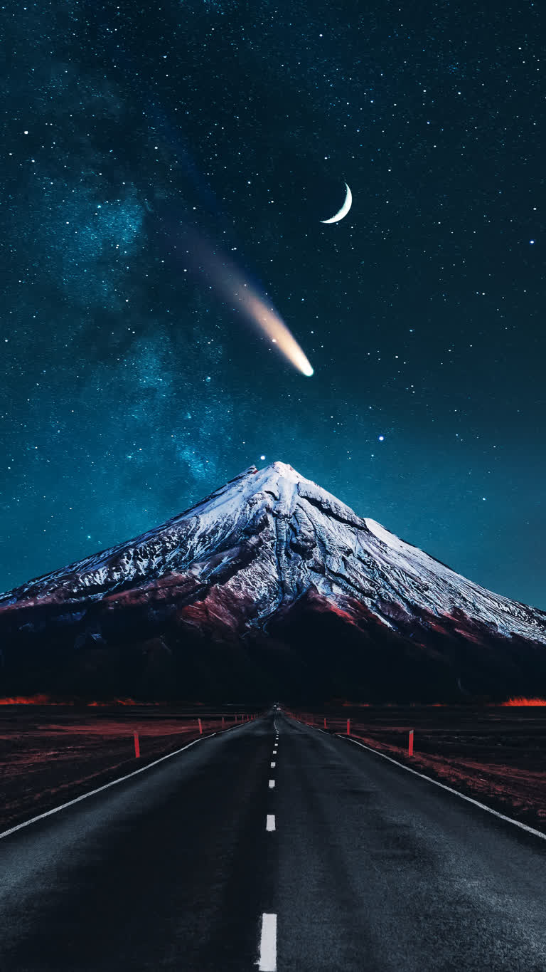 有一条长路,背景是一座山