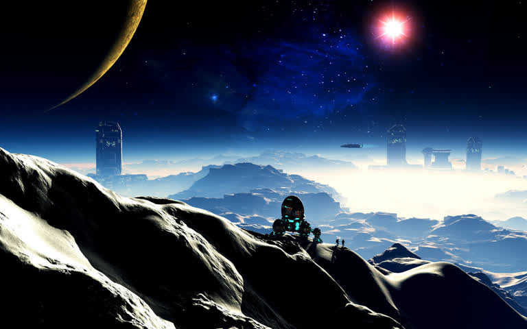 有一个男人坐在山顶上看天空