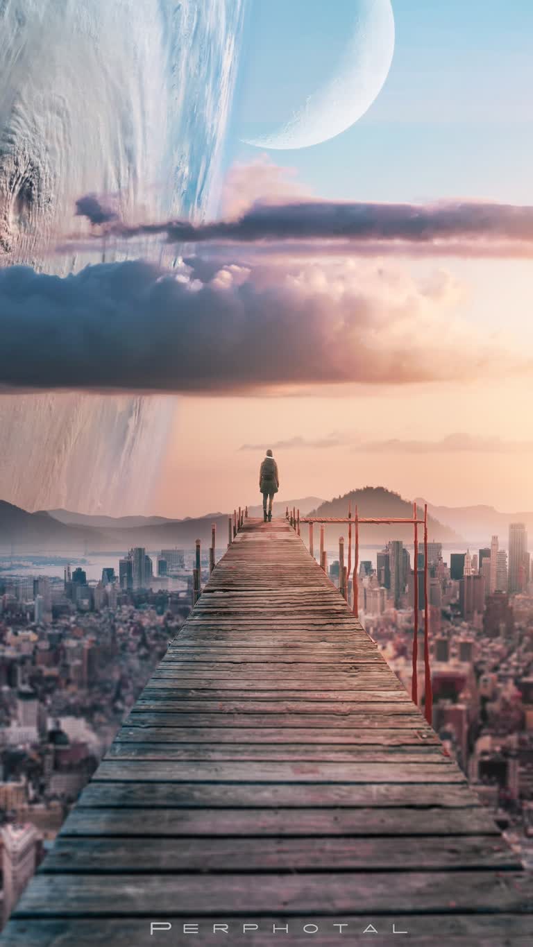 有一个人站在桥上望着天空