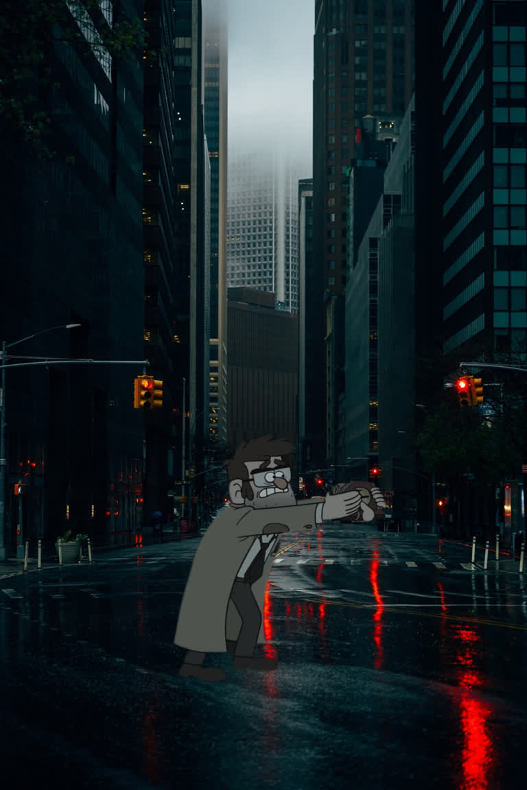 雨中站着一个男人