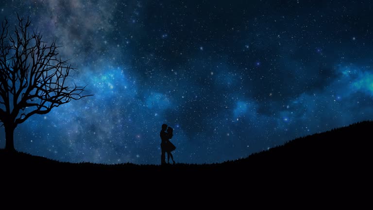 星空下站着一男一女