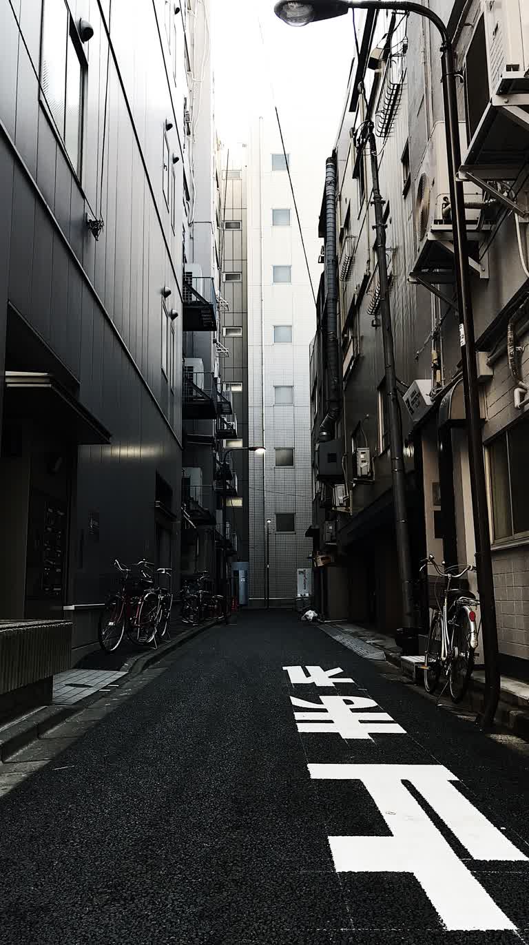摩托车停在城市狭窄的街道边上
