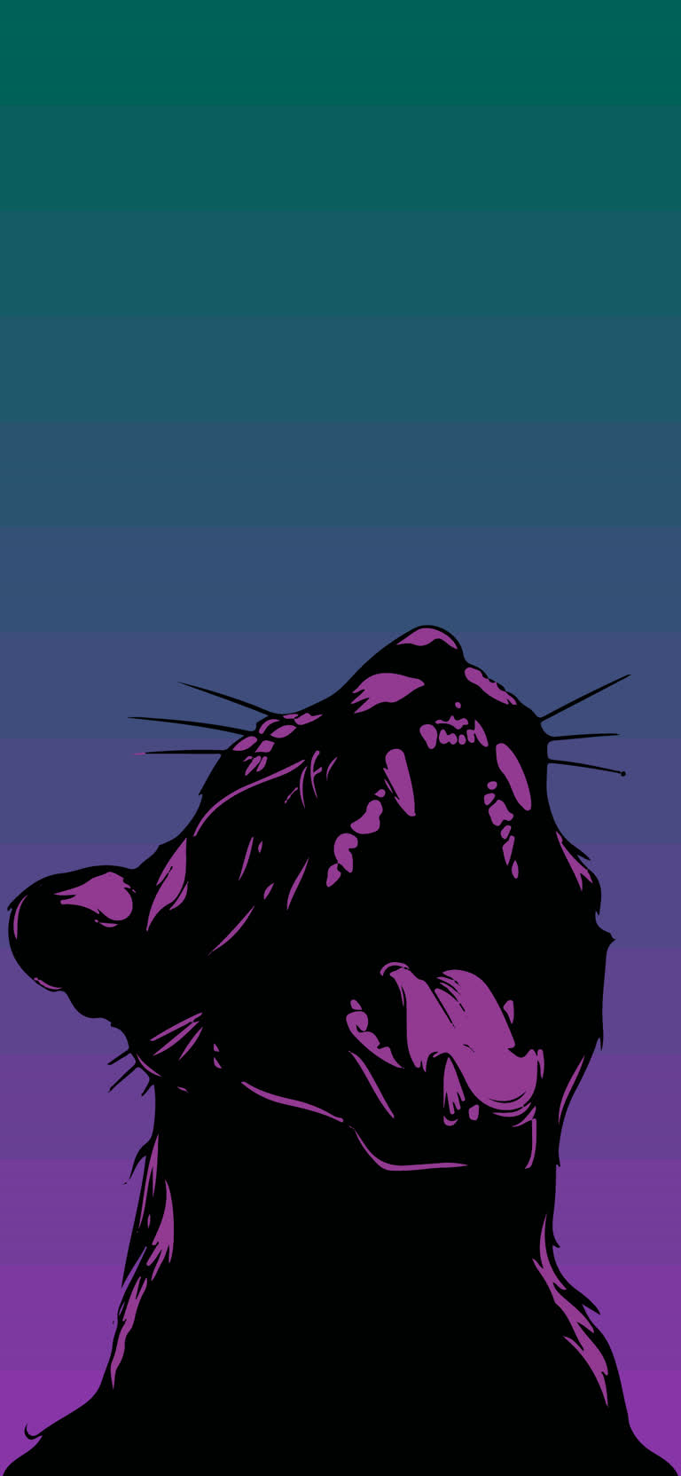 有一只黑猫张着嘴,嘴巴张得大大的