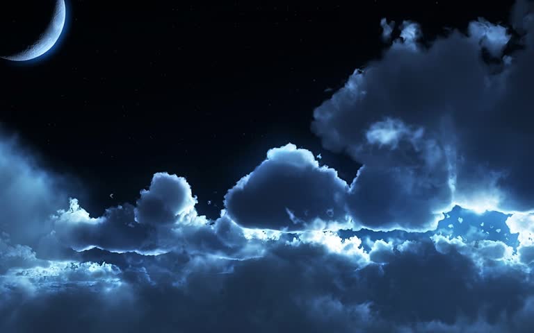 夜空有月,有云有星,有新月