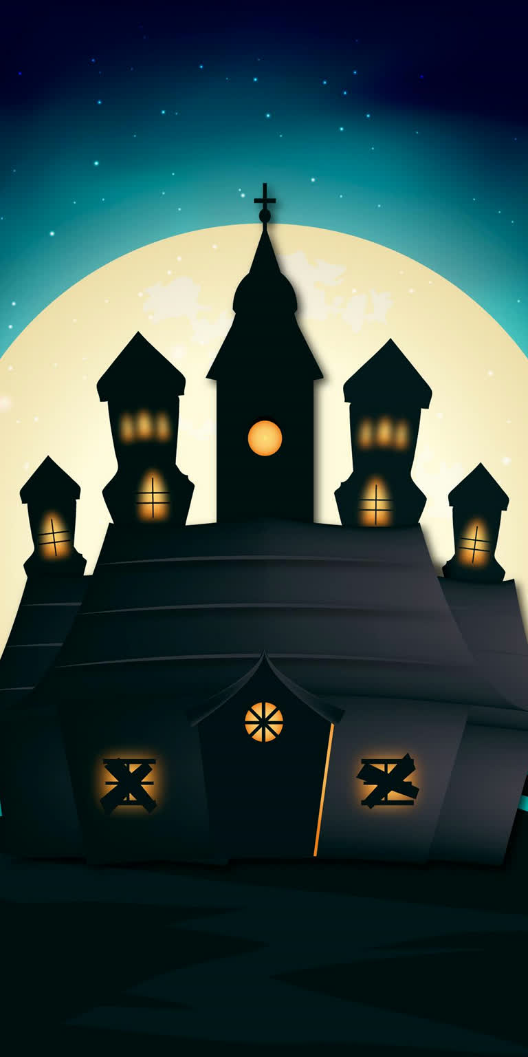 以满月为背景的教堂夜景