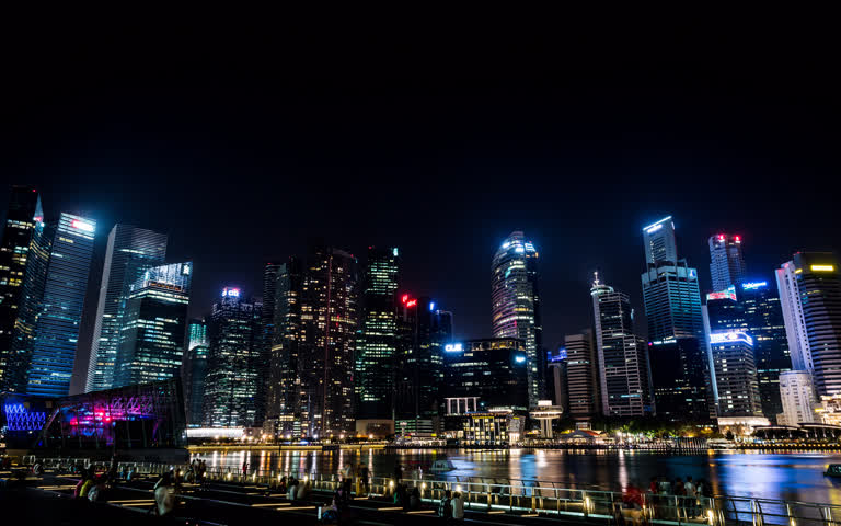 背景是许多高楼大厦的城市夜景