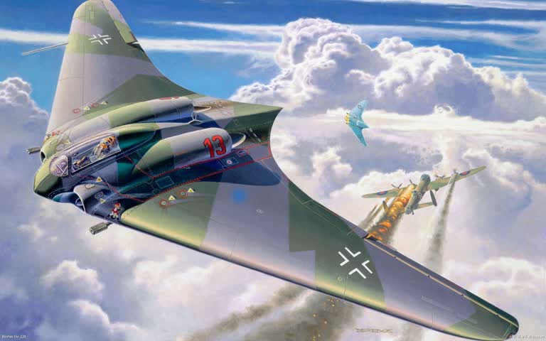 有一幅战斗机在天空中飞行的画作