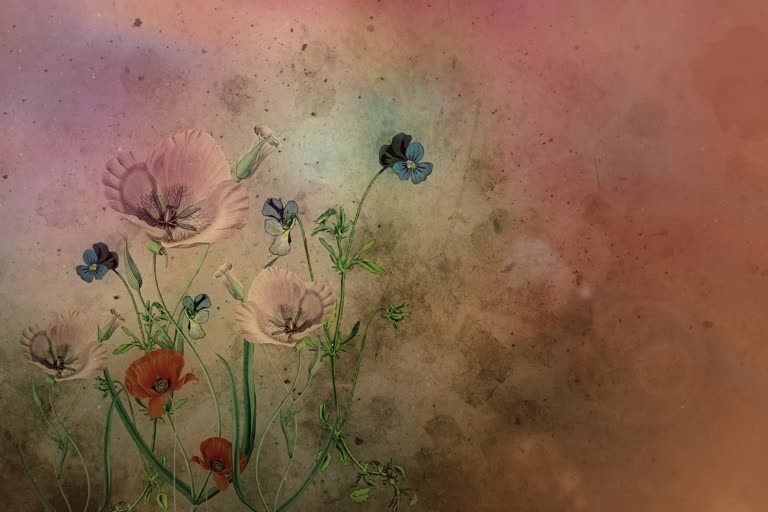 桌子上有一幅花瓶里的一些花的画