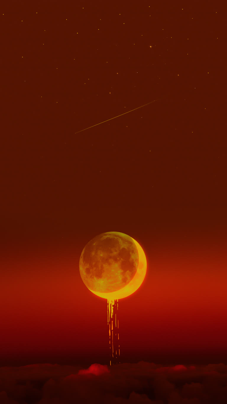 夜间从岩石景观升起的满月的画作