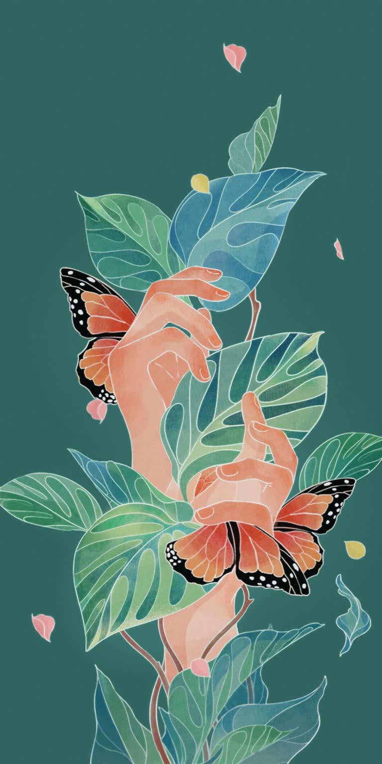 有一幅画,画的是一个手拿着一束花