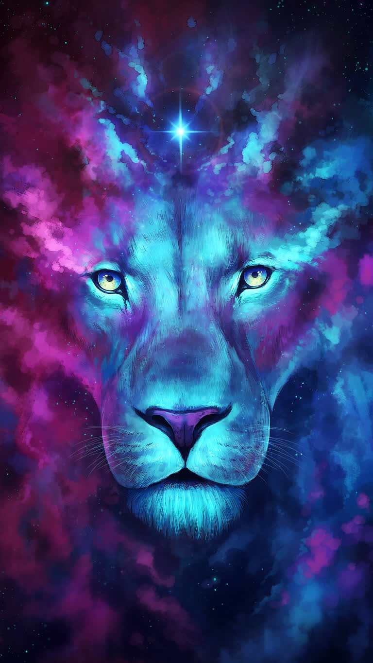 画狮子的脸,背景是一颗星星
