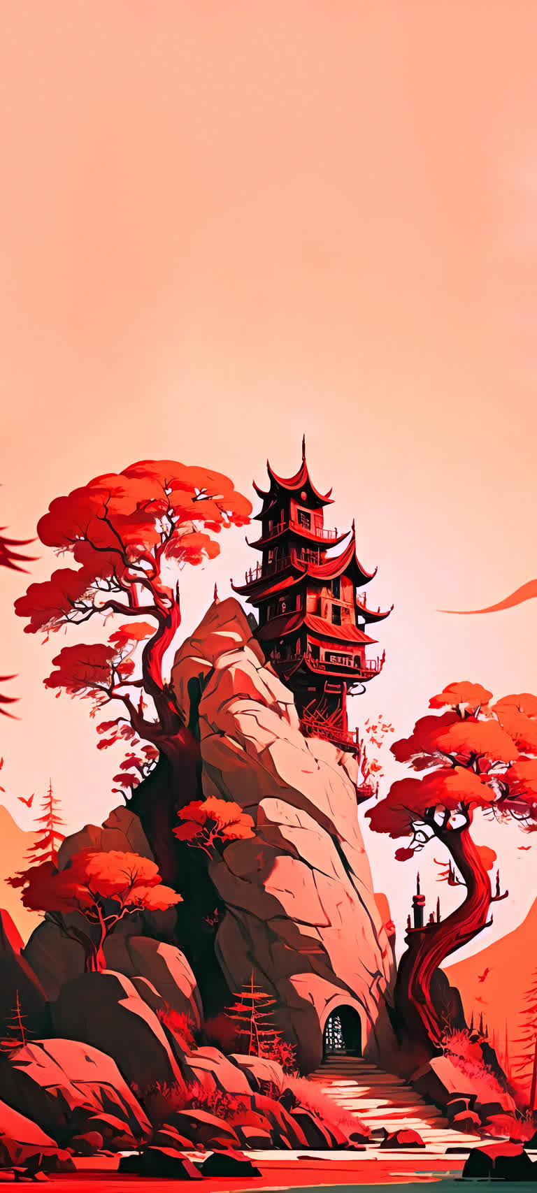 有一幅山顶上的宝塔画