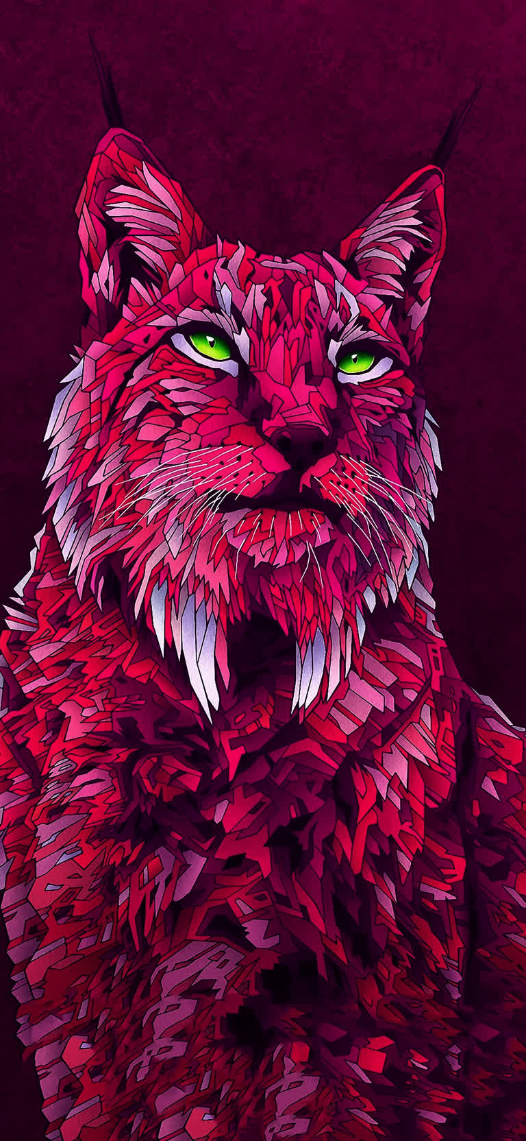 紫色背景上绿眼睛的红猫画