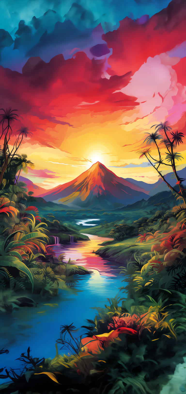 有一幅以山为背景的日落画