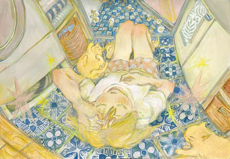 有一幅画,画的是一个女人躺在地毯上