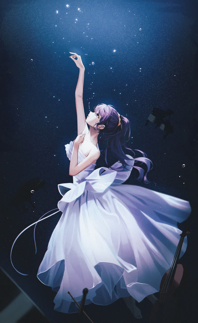 空中有一幅身穿白裙的女人的画