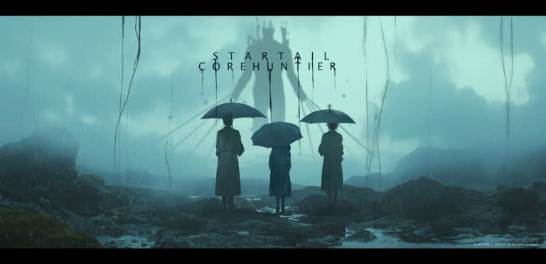 有三个人撑着伞站在雨中