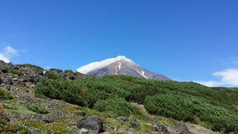 远处有一座白雪皑皑的山峰的照片