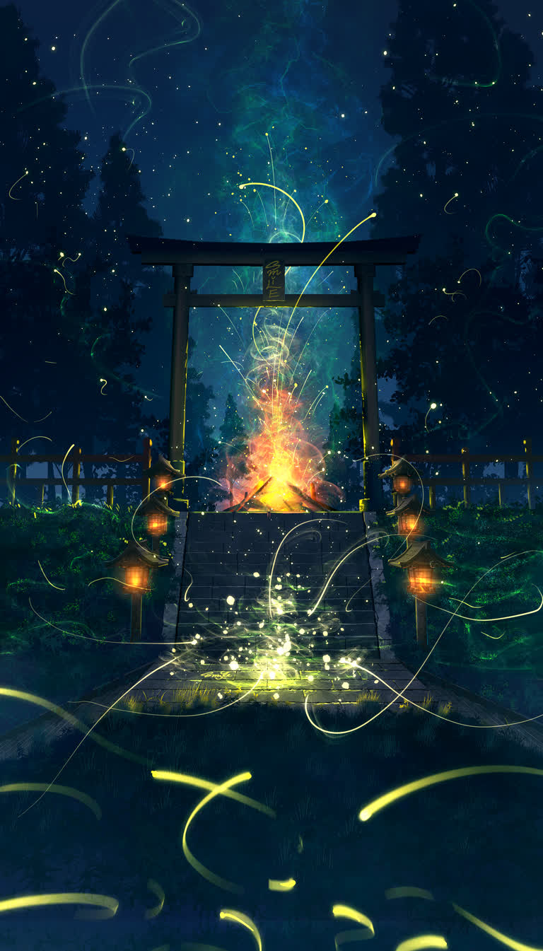 夜空中有火光的画面