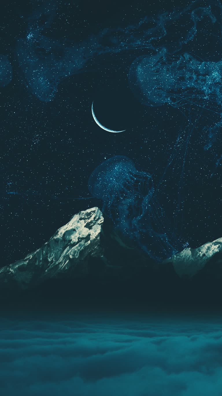 有一张夜空的图画,月亮在山上