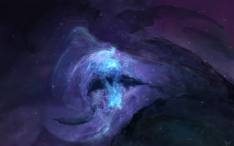 天空中有一个紫色和蓝色的星云的图片