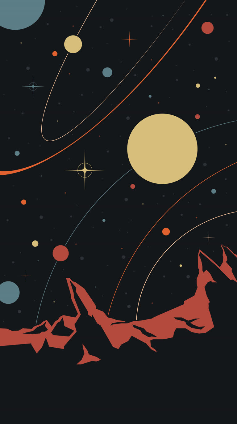 有一张有山脉和行星的太空场景图片