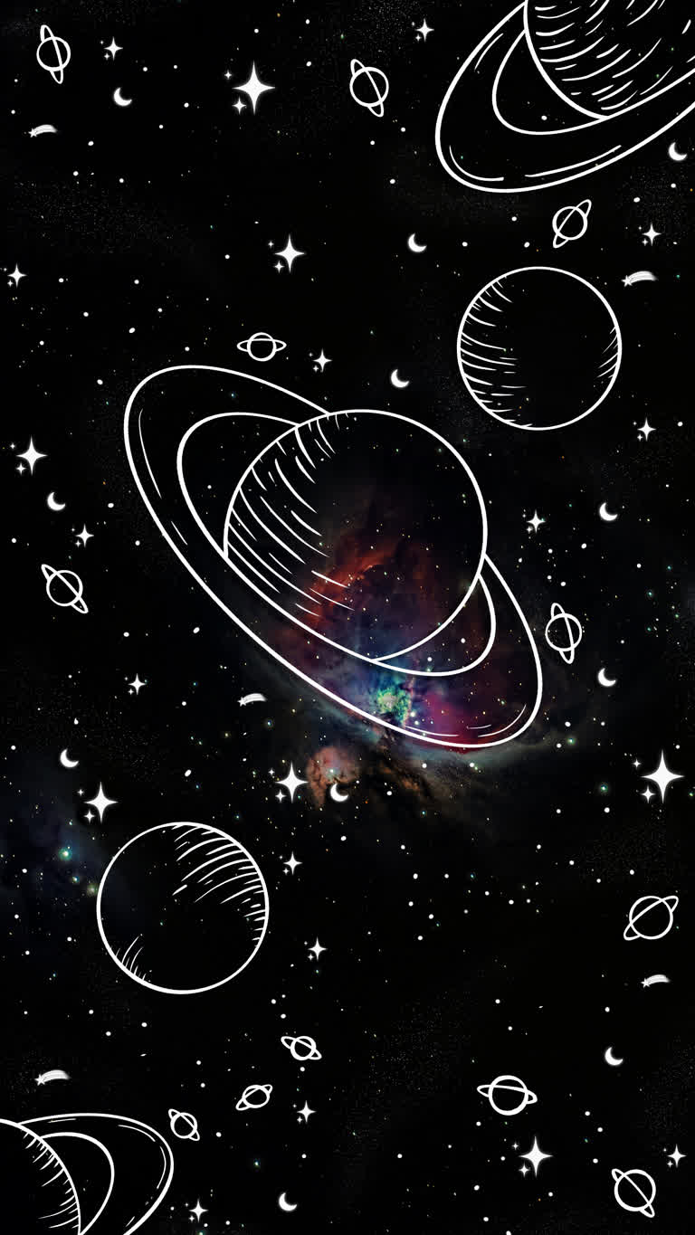 有一张有行星和恒星的太空场景的图片