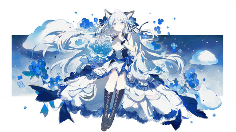 这是一个长着白发和猫耳朵的女人的照片
