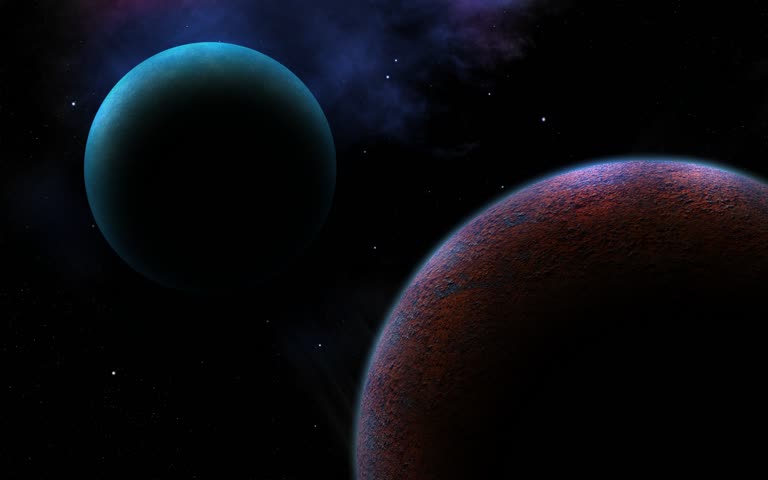 有两颗行星在黑夜中