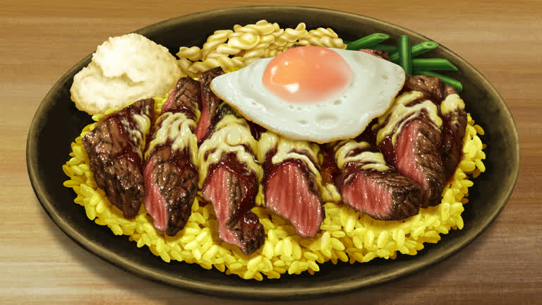 有一盘食物,上面放着一个煎鸡蛋