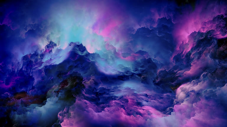 有一朵紫色和蓝色的云,黑色背景