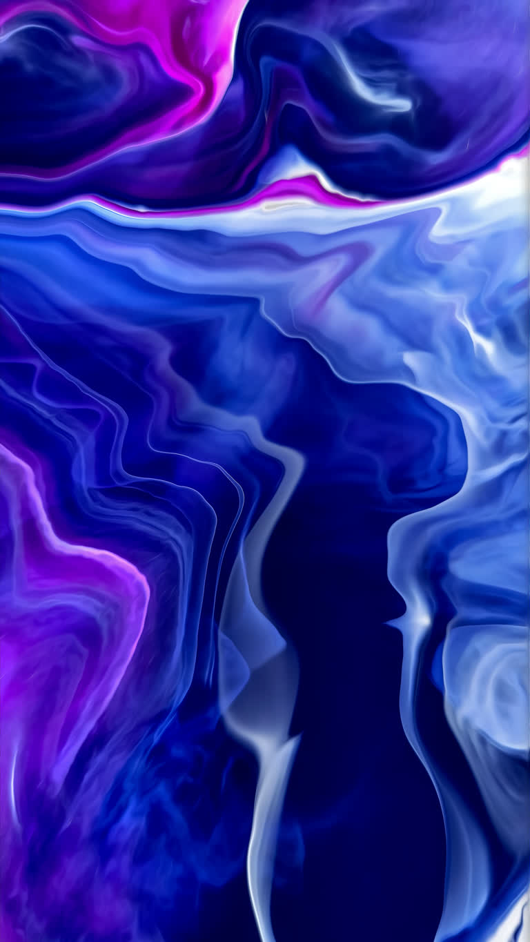 紫色和蓝色的流体画在黑色背景上,白色边框