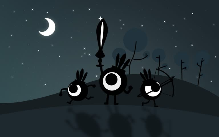 有三只兔子在夜里站在一座小山上