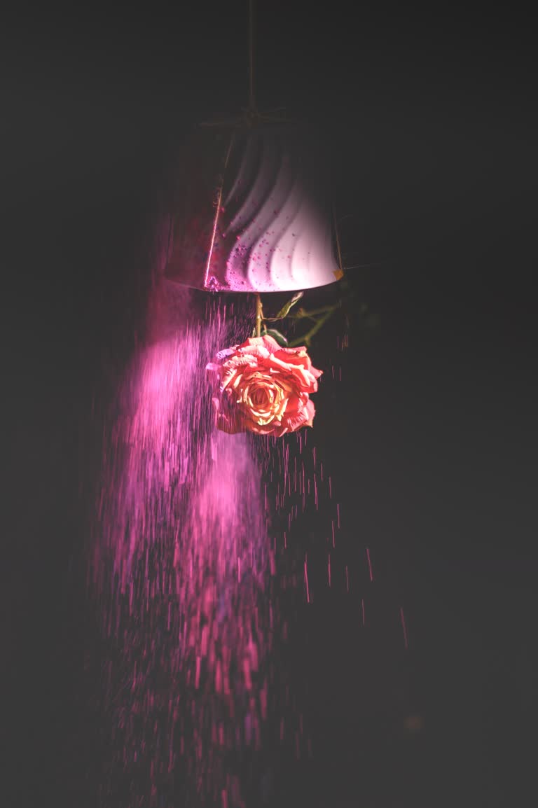 有一朵玫瑰花正在洒水