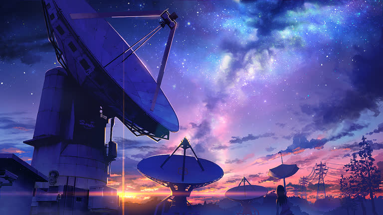 有很多卫星天线坐在地上